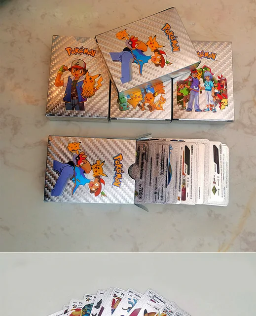 11-110PCS Pokemon Gold Pikachu Cards Box Spanish/English/French