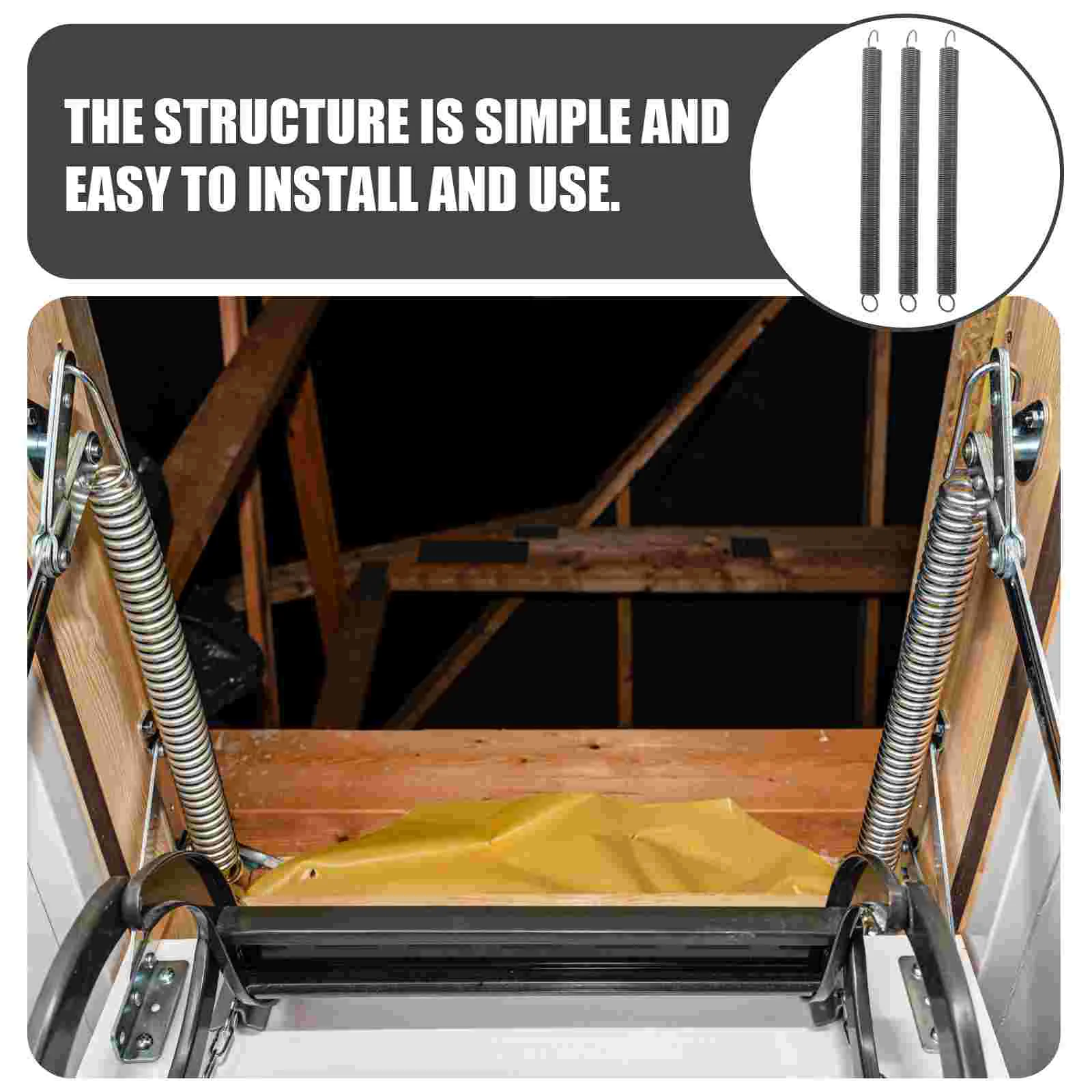 Attic Ladder Spring Loft Spring Kit Steel Replacement Ladder Parts Scaffolding Tools Construction Accessories 3 Pcs ladder spring kit