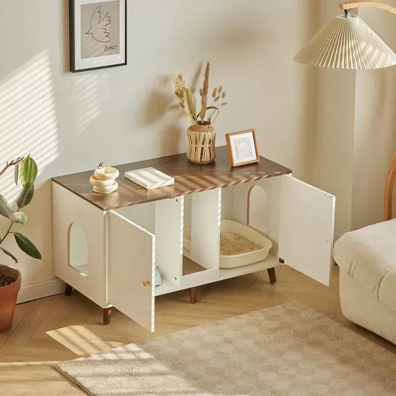Modern Wood Cattery Cat Kennel Pet House Furniture Hidden Cat Toilet Litter Box Multifunctional Villa Indoor Wooden