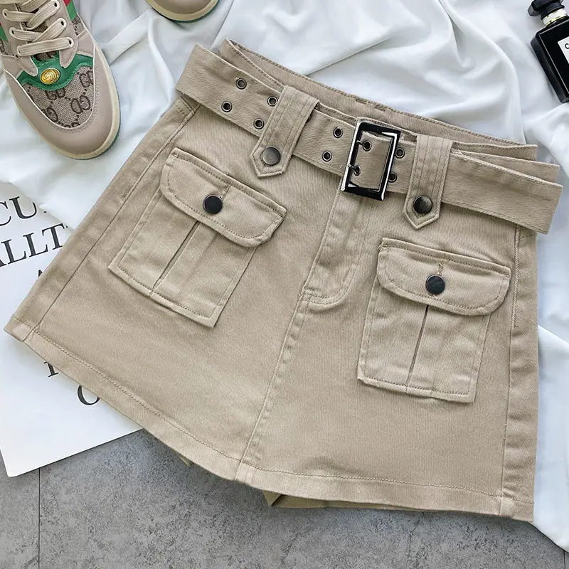 Cargo Jeans Women 2022 Invisible Open Crotch Outdoor Convenient Pants High Belt Pocket A- line Skirt Wide-Leg Pants Skort Women