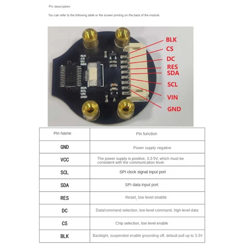 1.28 Inch IPS Color TFT LCD Display Module 1.28Inch RGB LED Round Screen Black 4 Wire SPI Interface
