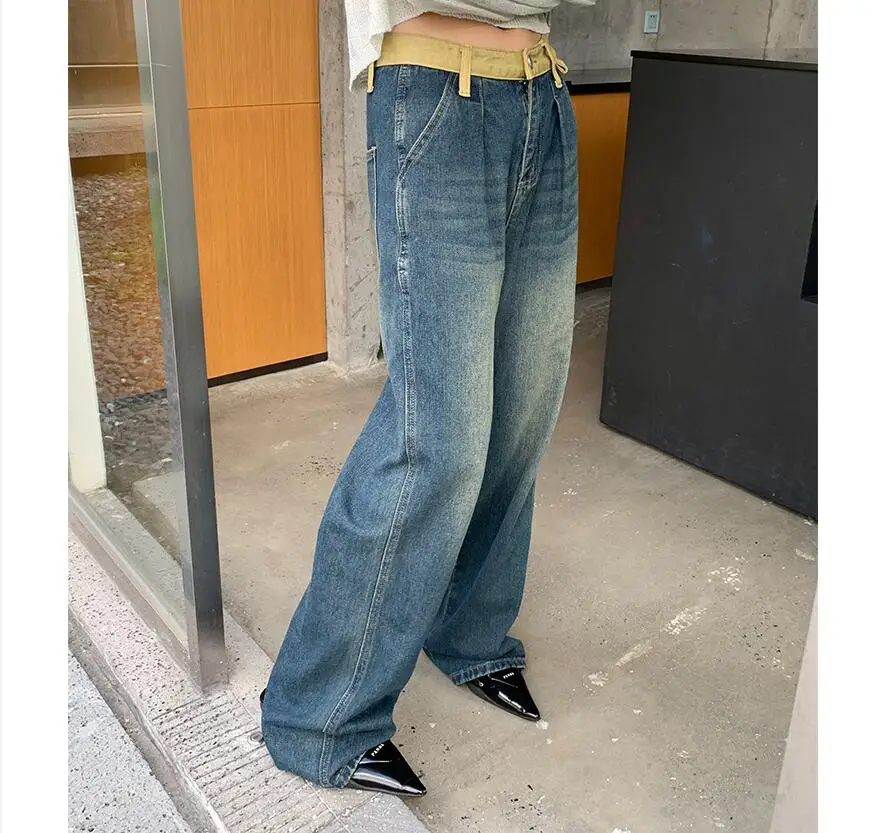 

Женские джинсы Jeansamerican винтажные состаренные женские джинсы весна 2023 Новые широкие прямые свободные напольные брюки