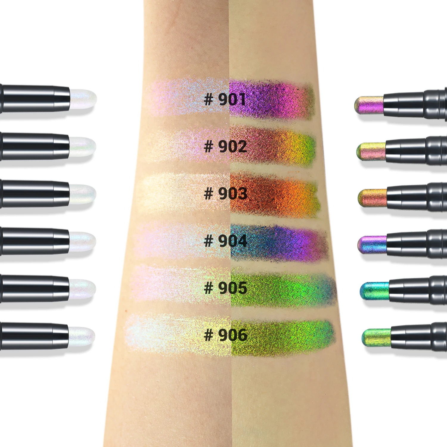 

CHARMACY Double End Multichrome Eyeshadow Sticks Highlighter Waterproof Shimmer Eyeshadow 6 Colors Stereo Eye Makeup Cosmetics