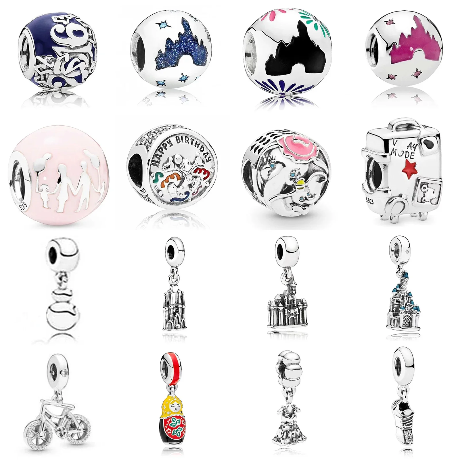 

2019 NEW 100% 925 Silver Lovely Bicycle Romantic Valentine's Day Charm Gift Snowflake Castle Beaded Limited Edition Collection