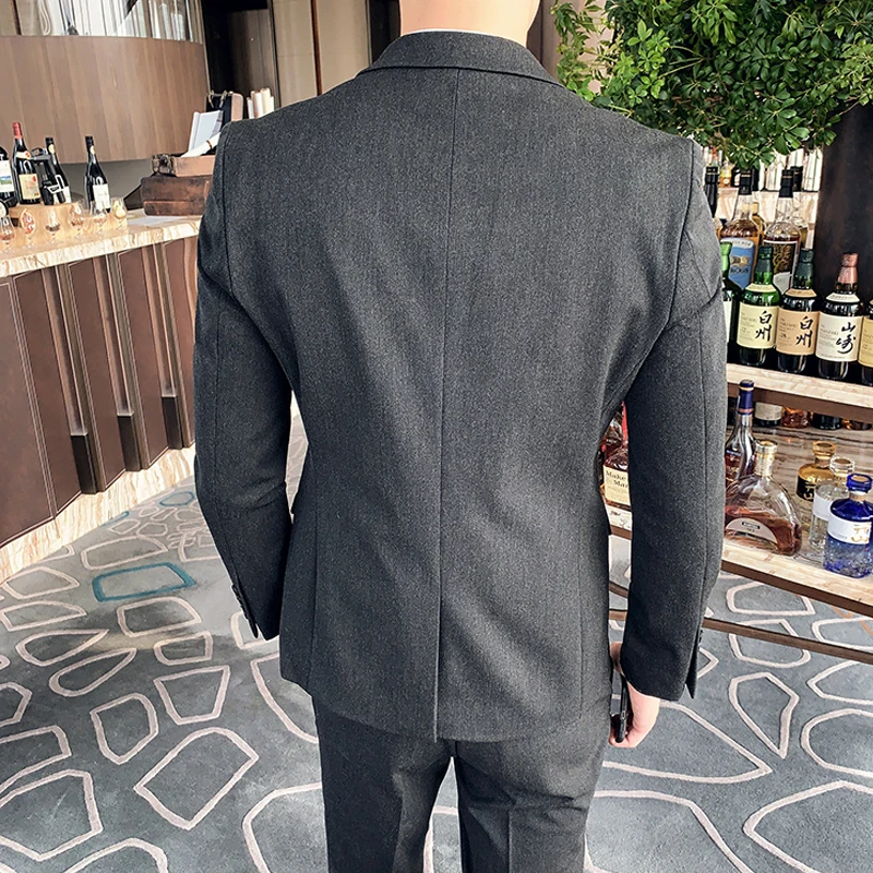 Blazer + Pants High-end Brand Solid Color and Plaid Mens Formal Business Slim Suit 2 Piece Set Groom Wedding Dress Party Stage formal suit business men clothing