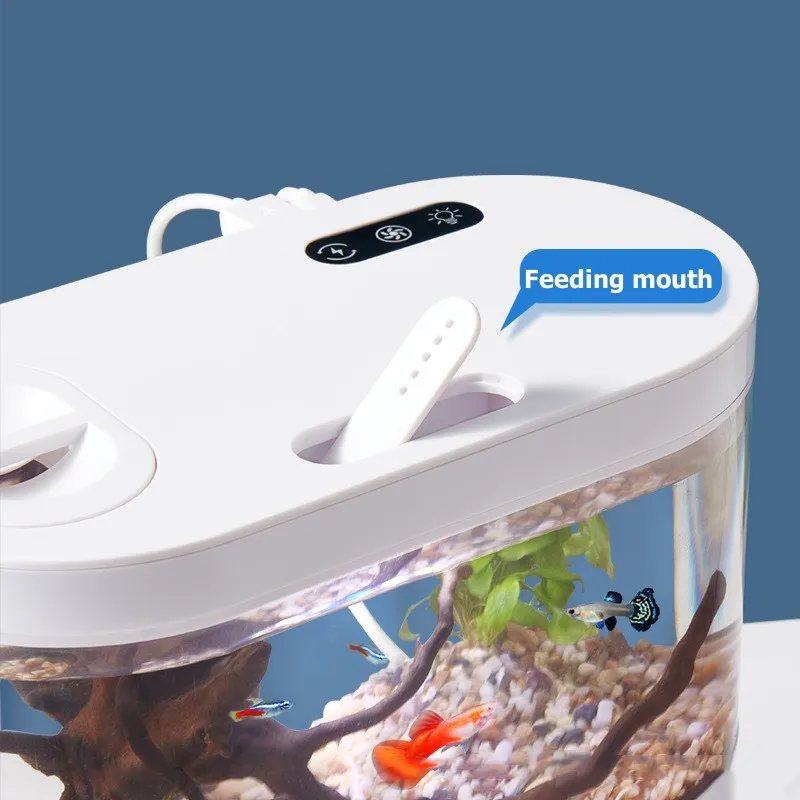 Desktop Creative Mini Aquarium Fish Tank with Biochemical Filtration System and LED Light Betta Fish Ecological Water Cycle