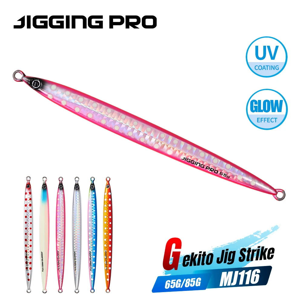 JIGGING PRO Gekito Jig Strike Metall-Jig 45g 65g 85g 105g UV-Leuchtend Weitwurf Vertikal Salzwasser-Angelköder für Thunfisch GT