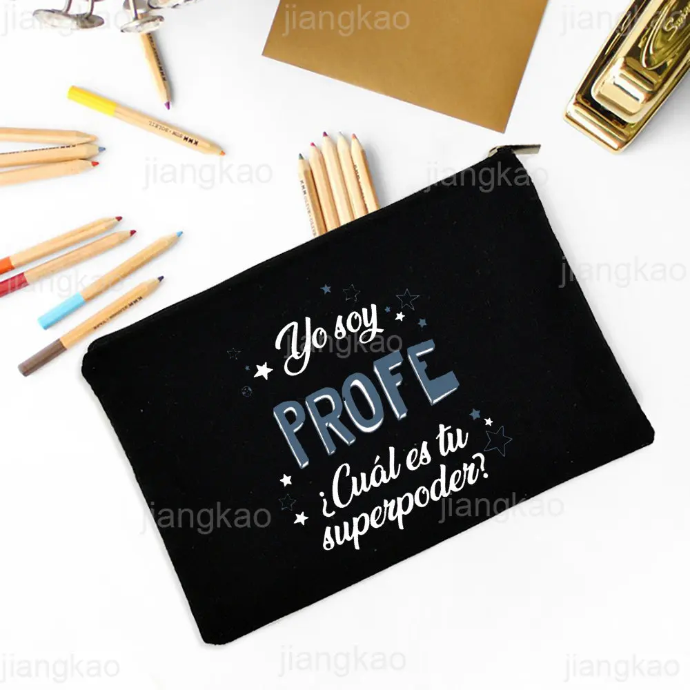 Best Teacher In The Word Spanish Print Pencil Bag School Stationery Supplies Storage Bags Travel Makeup Bag Toiletry Pouch Gifts 5