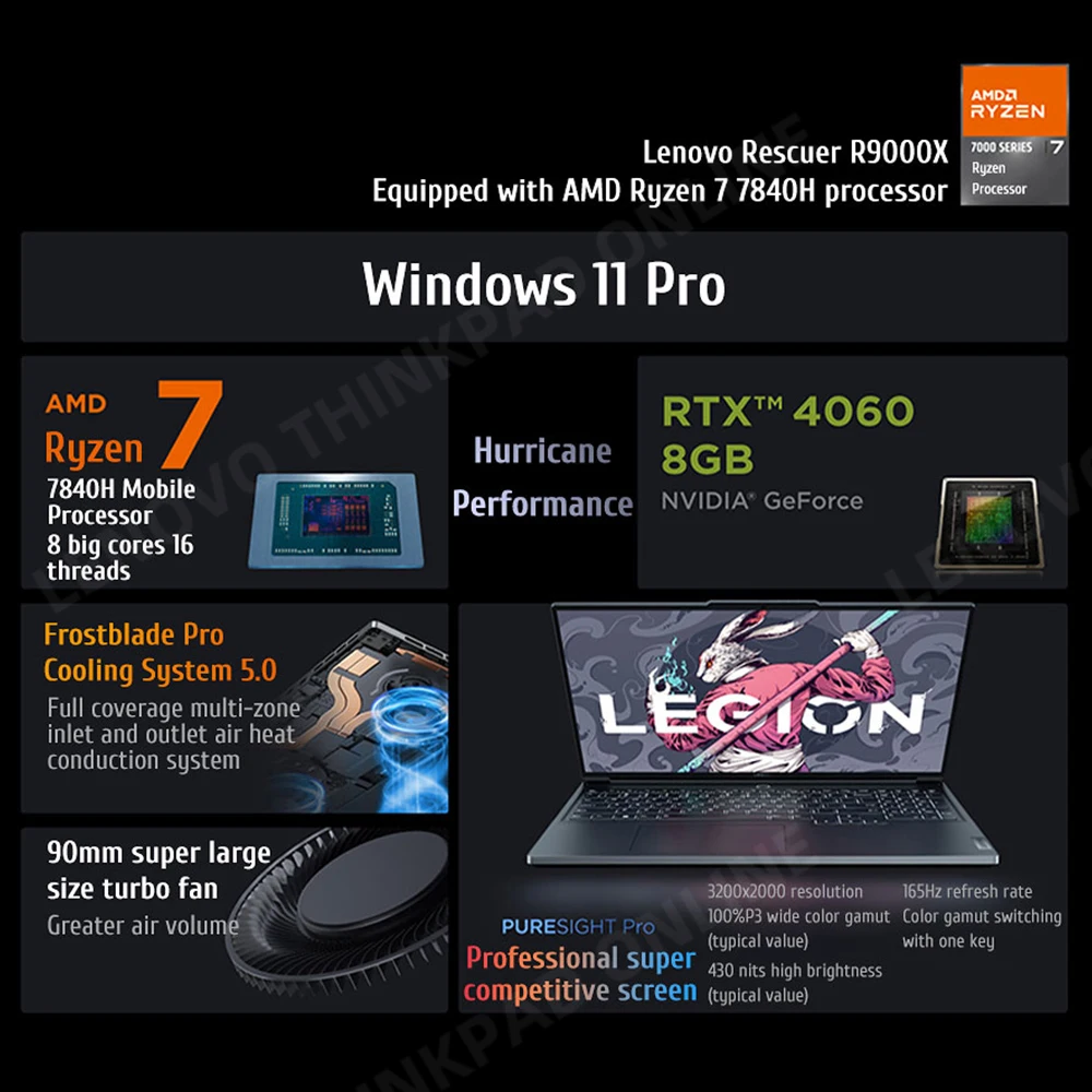 Lenovo Legion R9000X E-sports Gaming Laptop R7-7840H 16GB/32G RAM 1TB/2TB SSD GeForceRTX4060 16inch 3.2K 165Hz Game Notebook Pc 2