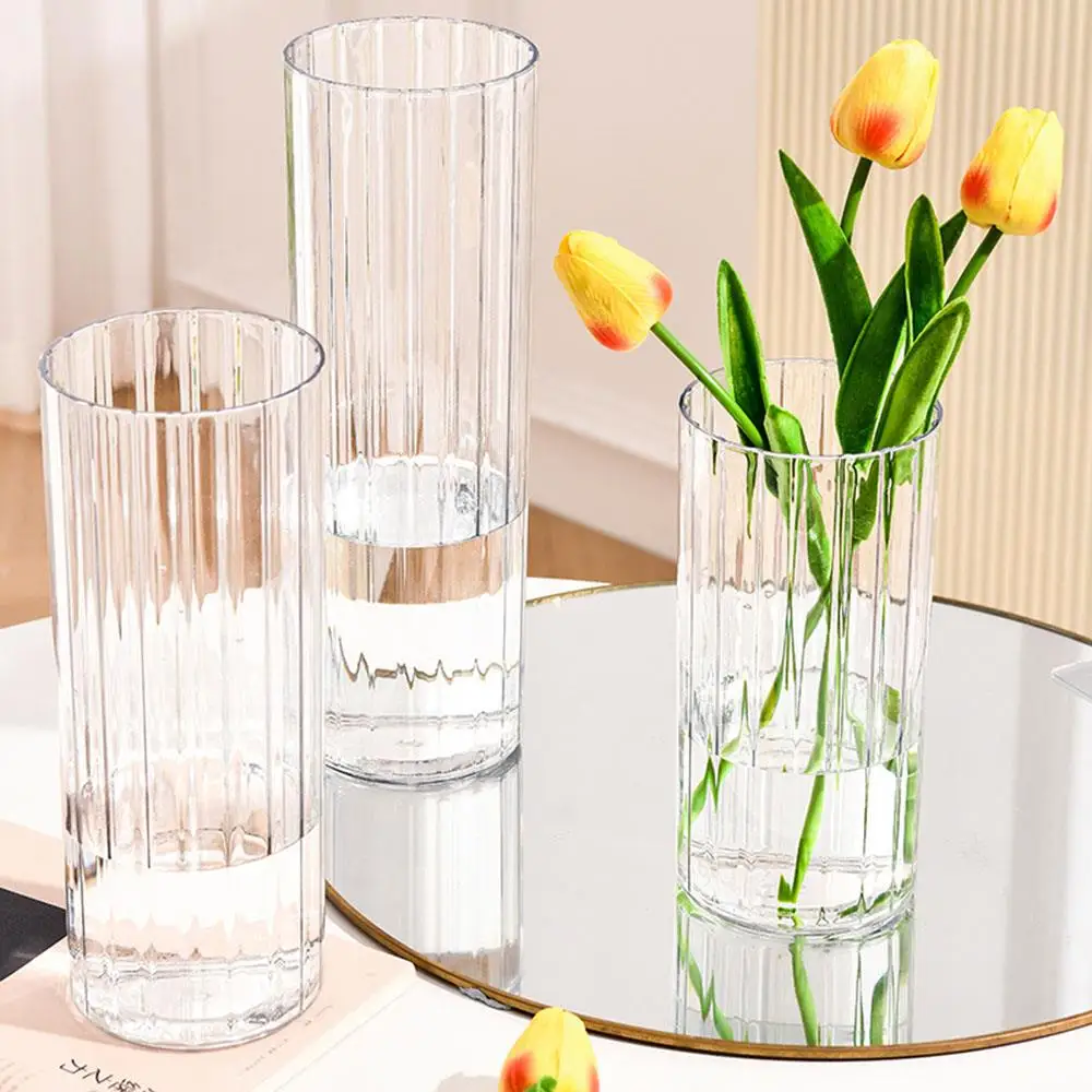 1Pcs Cylinder Flower Vase Shatterproof Plastic Vases Acrylic Hydroponic Home Decor Clear Large Tall Transparent Decorative Vase 6