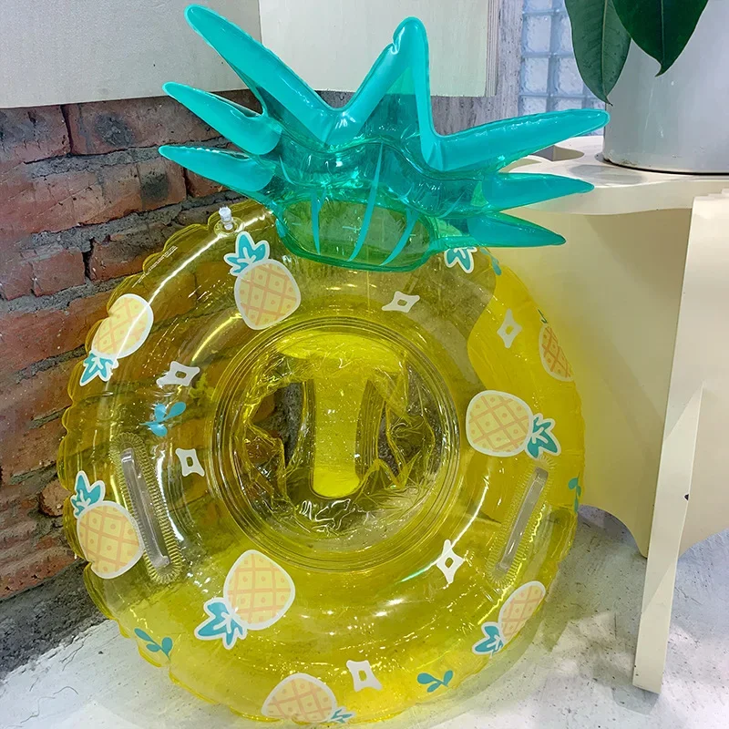Cartoon Strawberry Inflatable Swimming Ring with Handle Sponge Base Circle Cute Water Sports Entertainment Life Preserver