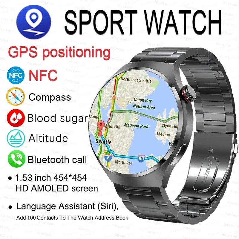 2023 GPS Smart Watch Men For Huawei GT4 PRO 1.53 Inch Big Screen Heart Rate  BT Call NFC IP68 Waterproof Blood Sugar Smartwatch - AliExpress