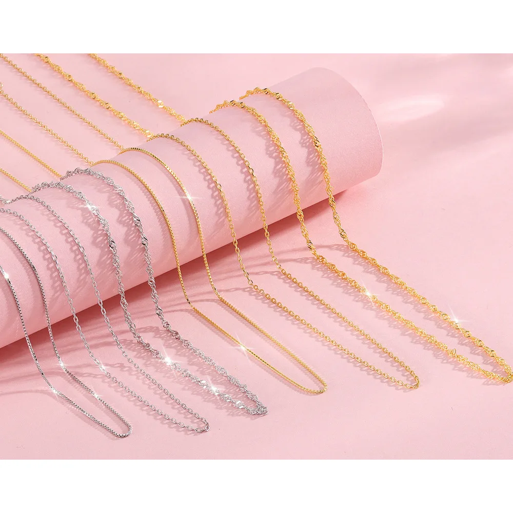 S Sterling Silber Halskette für Damen ohne Anhänger, Schlichte Einzelbox DIY Vielseitige Schlüsselbeinkette, Leichter Luxus_voghion.com