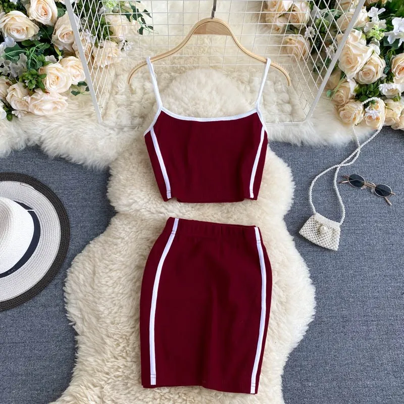 

Women Sport Short skirt Set Summer 2023 Sleeveless Short Camis Vest High Elastic Waist Mini Skirt Female Casual 2 pcs Sets Suit