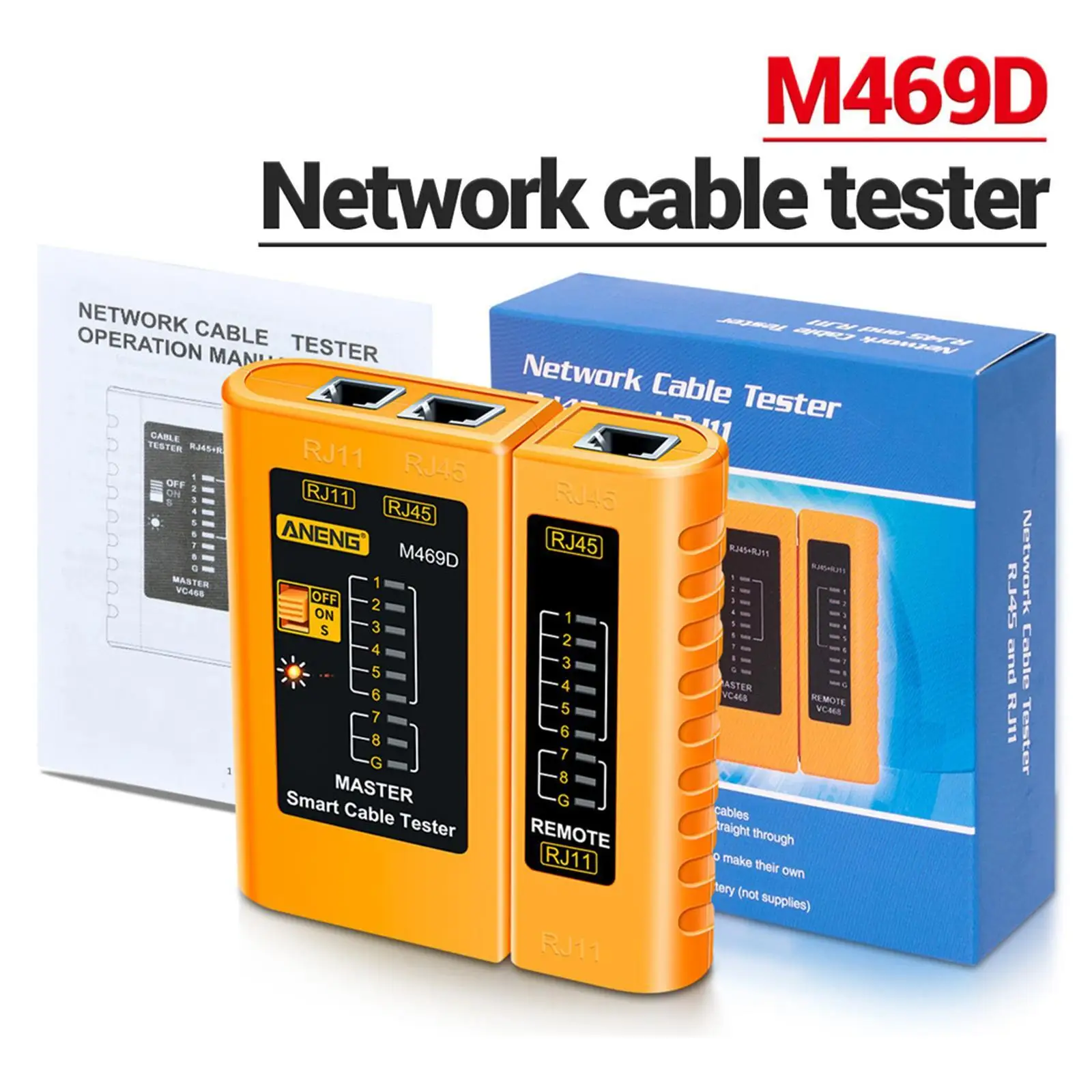 Network Cable Tester ANENG M469D Cable Lan Tester RJ45 RJ11 RJ12 CAT5 UTP LAN Networking Tool Network Repair Tools