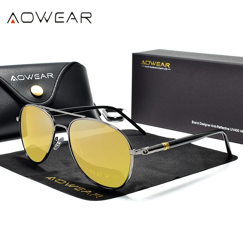 AOWEAR HD Night Vision Glasses Man Polarized Yellow Night Driving Aviation Sunglasses Brand Designer Car Driver Goggles Eyewear
