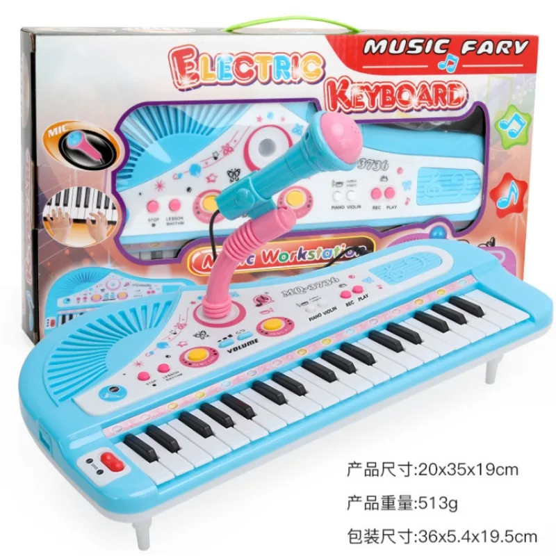 Boy and Girl Music Toy Electronic Keyboard Toy 37 Keys Pink Electronic Musical Multifunctional Instruments with Microphone