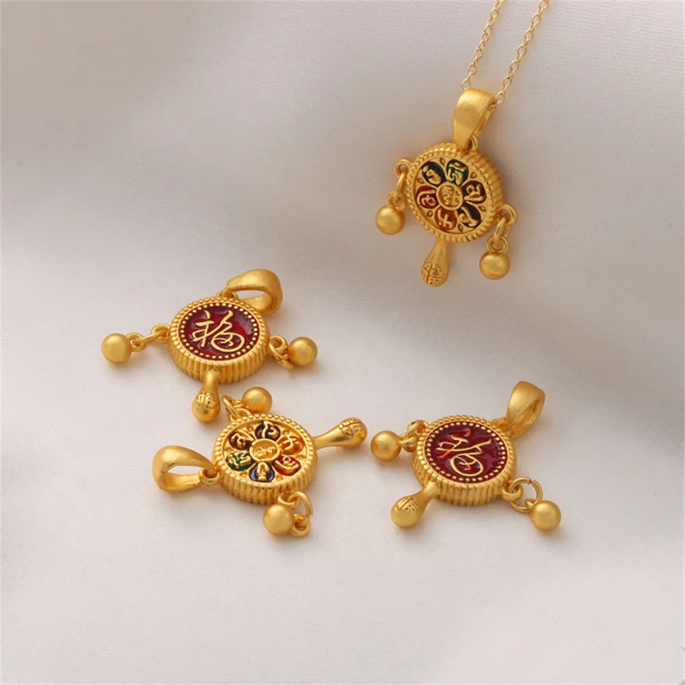Mute gold blessing word peace rattle pendant diy handmade bracelet necklace pendant sand gold accessory