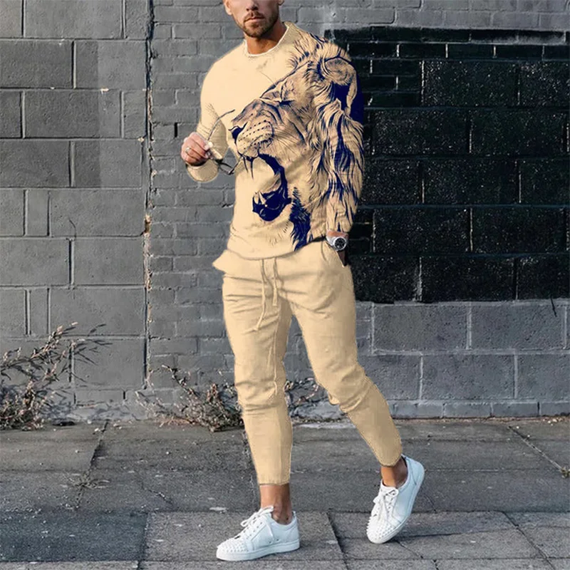 2024 New Tracksuit For Men Long Sleeve T-Shirt+Trousers Set Believe In Yourself 3D Print 2 Piece Suit Oversized Men's Clothing