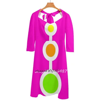 Sixties Style Neon Circles Evening Party Dresses Midi Sexy Dress Female Sweet One Piece Dress Korean Sixties Retro Vintage Neon