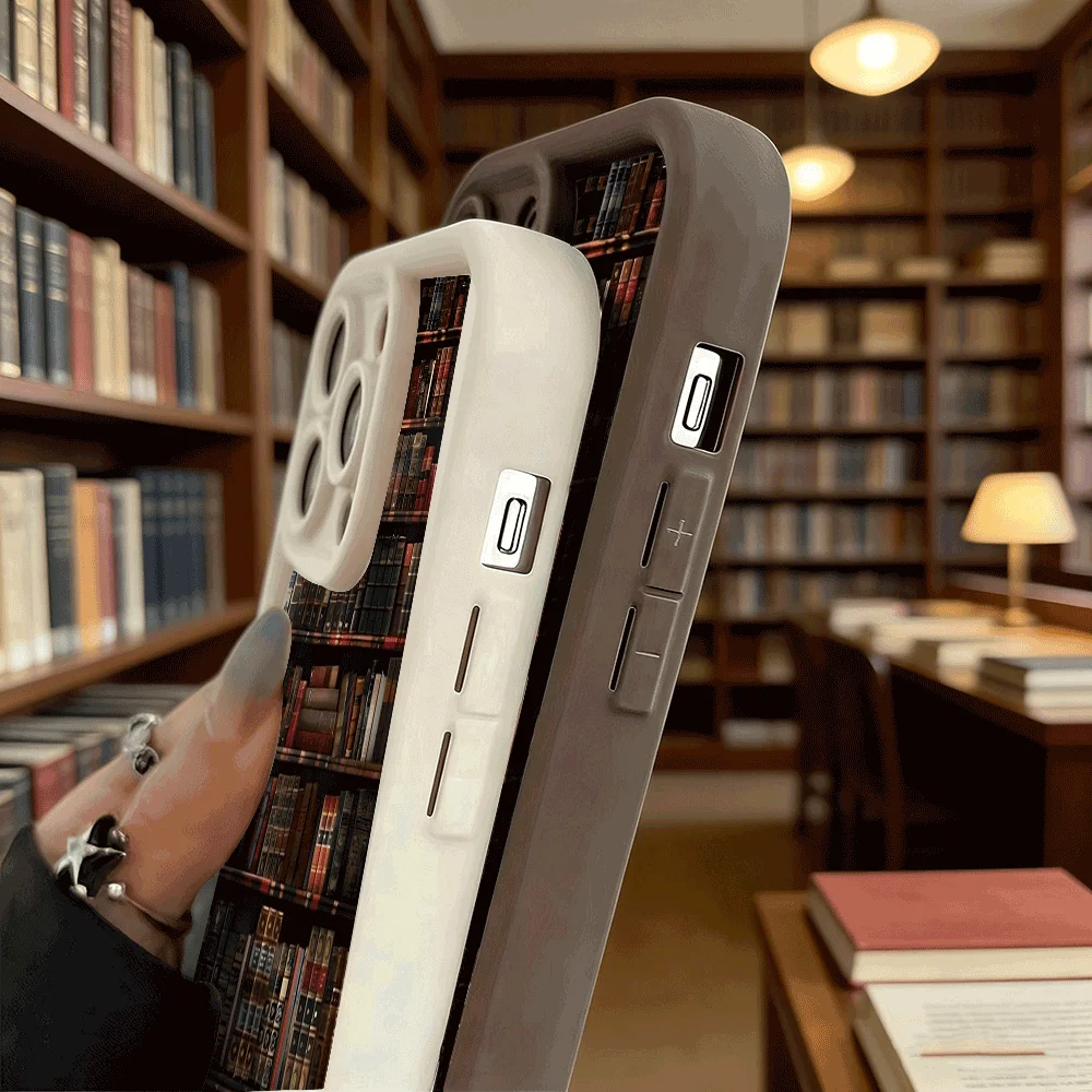 Vintage Bookshelf Design Soft Shockproof Anti-Fall Protective Case