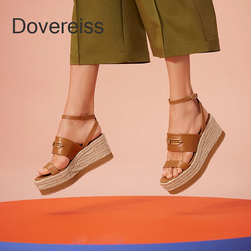 

Dovereiss 2022 Summer Goth Fashion Retro Women Shoes Ankle Platform White Brown Wedges Sandals Flats Pure Color Buckle New 41