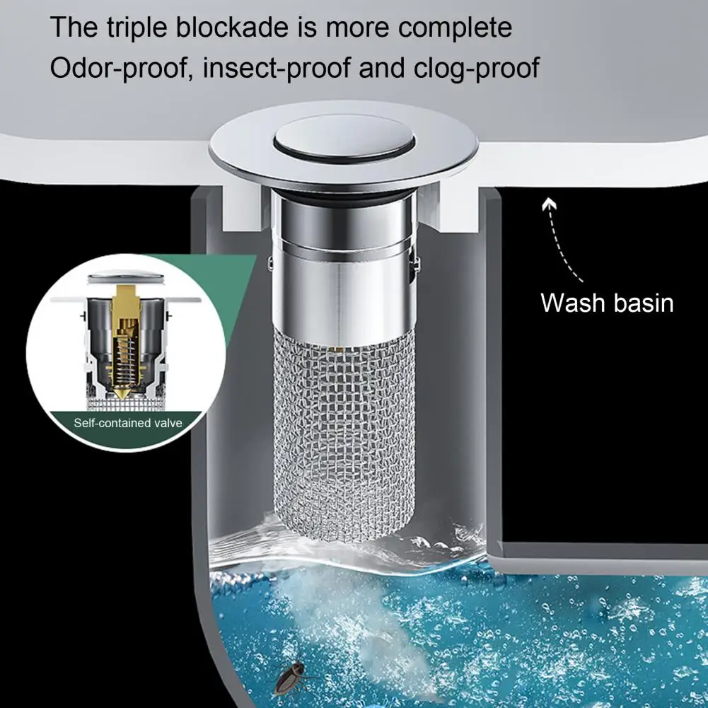 

Hair Fragment Filter for Bathroom Sink Stainless Steel Pop-up Sink Drain Filter Prevent Clogging Easy for Bathroom