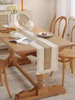 Table Runner, Natural Burlap Boho Table Runner Modern Farmhouse Decor Rustic Woven Cotton Crochet Lace for Tabletop Decoration 6