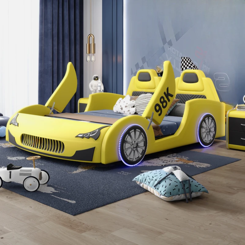 

Master Modern Double Car Bed Queen Size Yellow Modern King Car Bed Luxury Kids Space Saving Cama Box Casal Bedroom Furniture