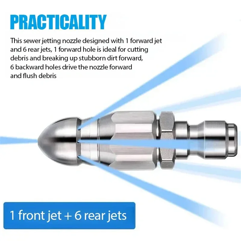 Pressure Washer Sewer Jetting Nozzle with Stainless Steel 1/4Inch Quickly Connector Durable Design Sewer Jet Nozzle