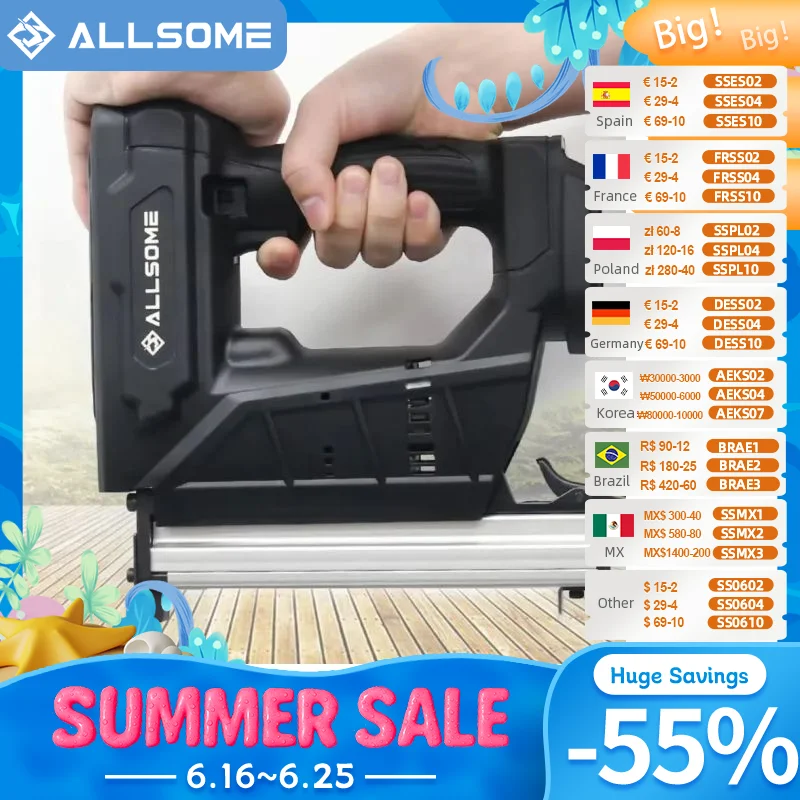 Allsome Electric Brad Nailer, Electric Nail Gun/Staple Gun for Upholstery, Carpentry Woodworking Projects for Makita 18V Battery