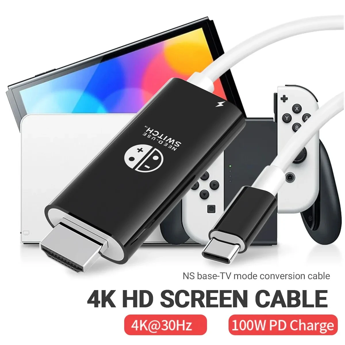 

4K 30HZ USB C to HDMI-Compatible Cable for Nintendo Switch/OLED PD 100W Charging USB C to HDMI Adapter for Laptop Tablet Phone