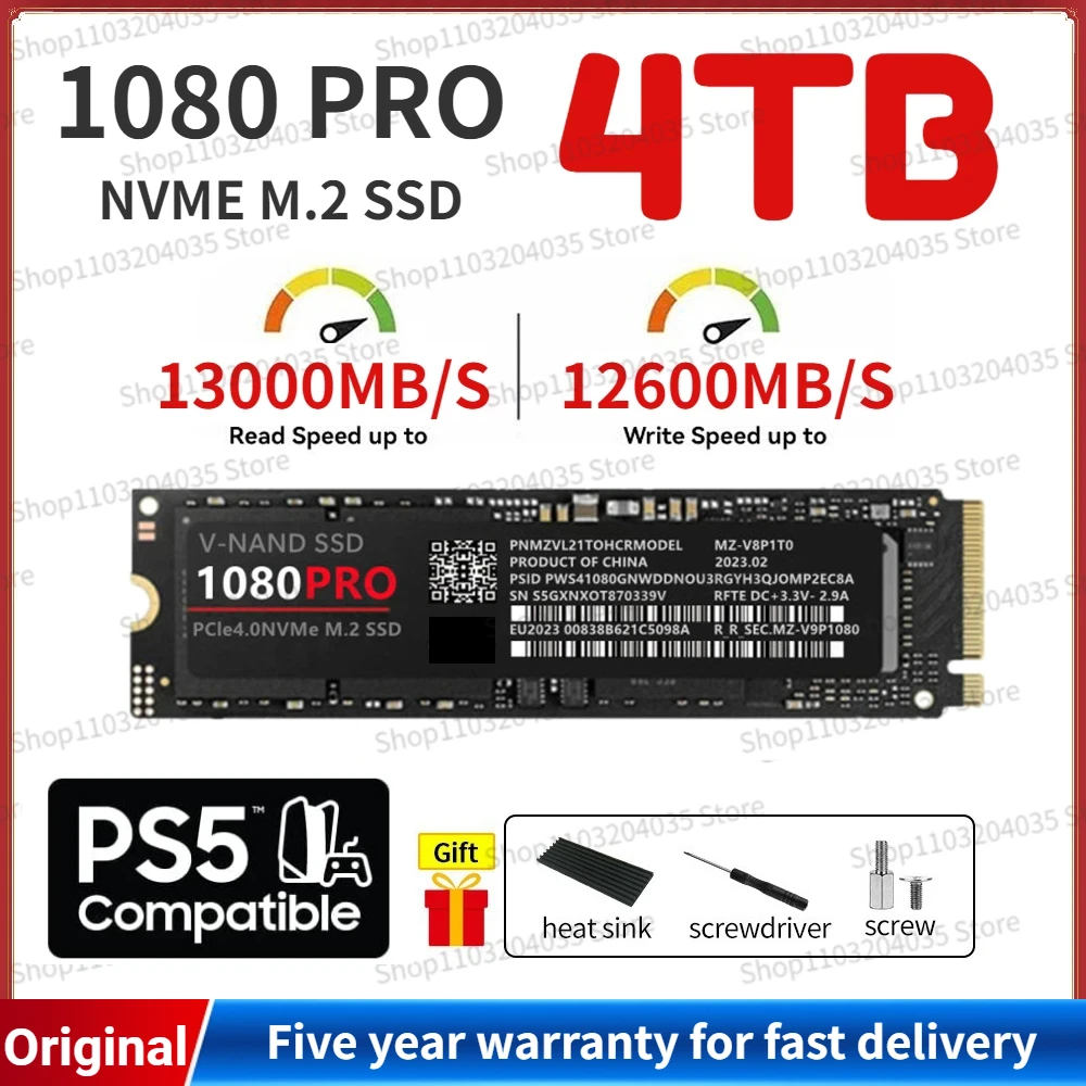 

4TB 1080PRO 2TB 1TB Original Brand SSD M2 2280 PCIe 4.0 NVME Read 13000MB/S Solid State Hard Disk for Game Console/laptop/PC/PS5