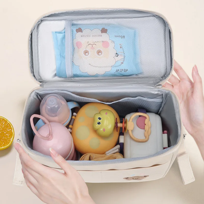 Baby Stroller Nappy Bag Korea Cute Bear Embroidery Flower Mommy Bag Soft Maternity Shoulder Pack Portable Baby Diaper Organizer 5