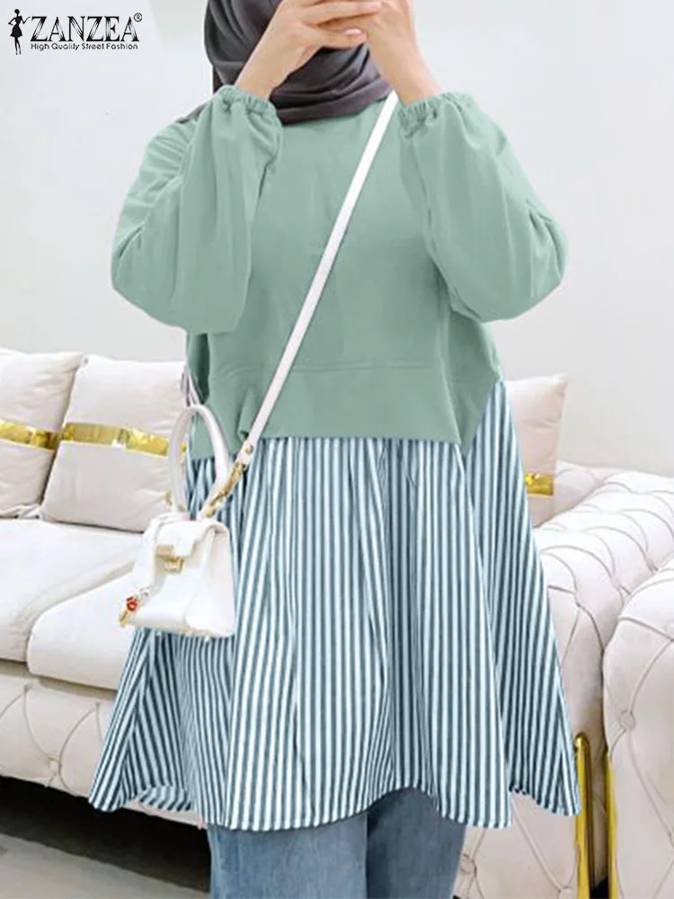 

Блузка ZANZEA Женская в стиле пэчворк, Модный Топ с длинным рукавом, в мусульманском стиле, элегантная повседневная свободная абайя, изящная одежда, весна