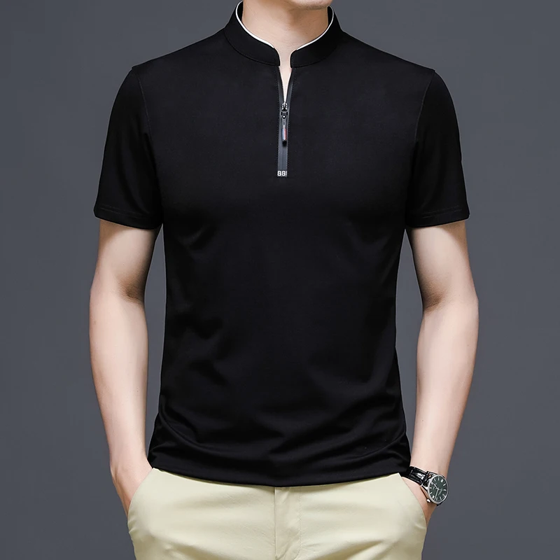 2025, neue Herren-Poloshirt, lässig, modisch, einfarbig, kurzärmelig, Stehkragen, vielseitig, bequem – Detail 3