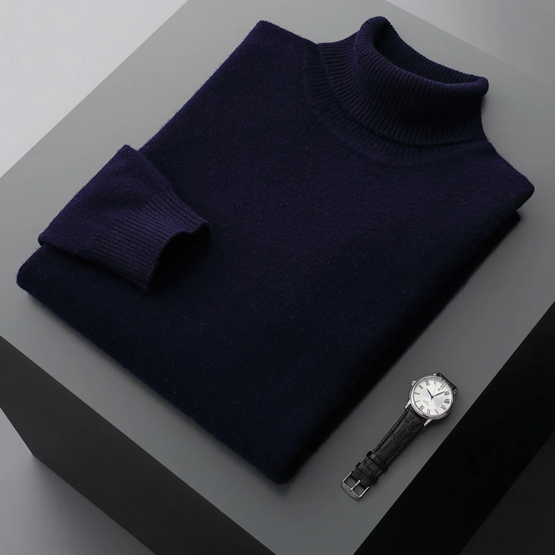 Fall/Winter 100% Wool Bottoming Shirt Men's Thickened Turtleneck Sweater Business Cashmere Knitting 4