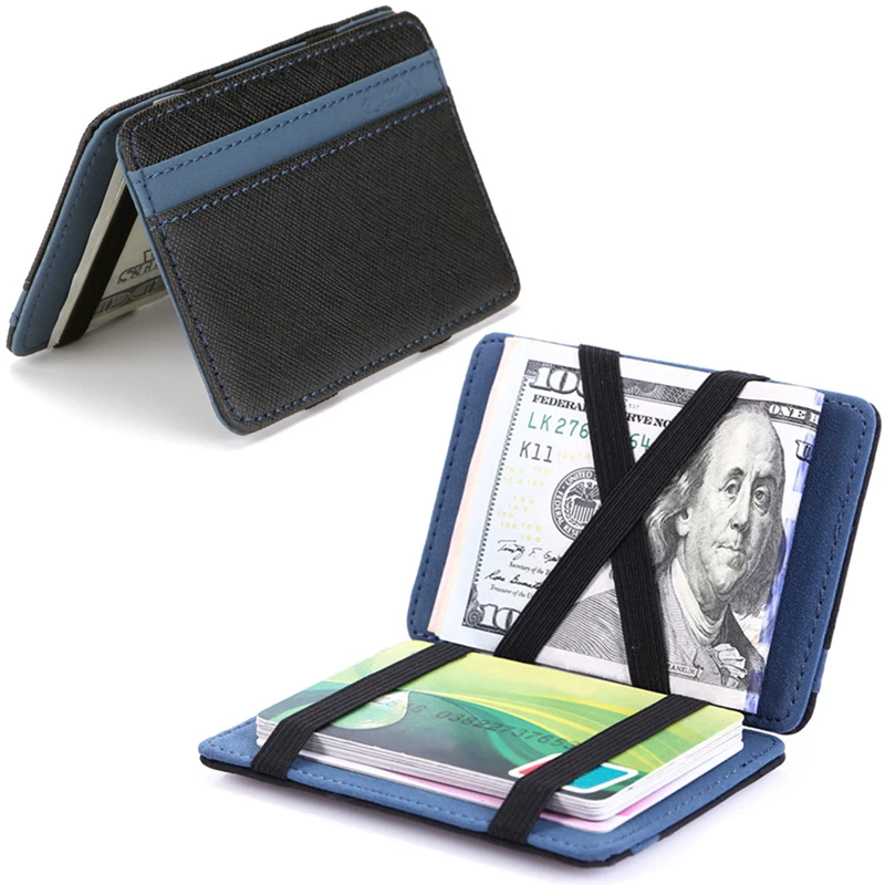 PU Leather Ultra Thin Magic Wallets for Women Men Mini Business Credit Card Holder Case Small Coin Purses Portable Clutch Bag 2