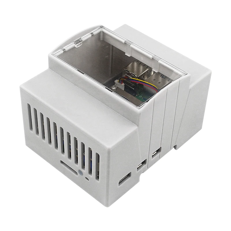Raspberry Pi 5 ABS Case DIN Rail Shell Large Inner Space Clear Windows Protectio