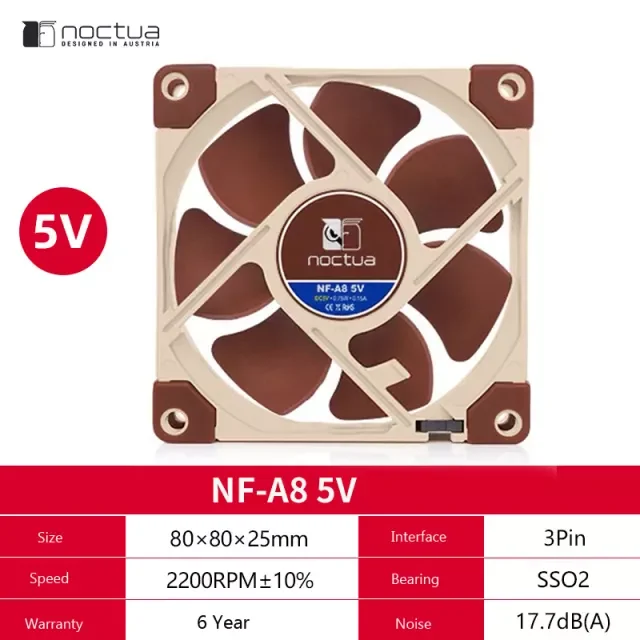 L80 Noctua NF-A8 PWM 80x80x25, 80/92mm Lüfter, Ventilateur, Refroidissement par air