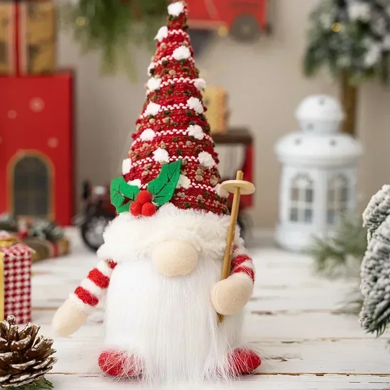 Muñeco de gnomo de punto brillante con luz LED de noche, decoración navideña 2024, decoración del árbol de Navidad para el hogar, regalo de Año Nuevo 2025