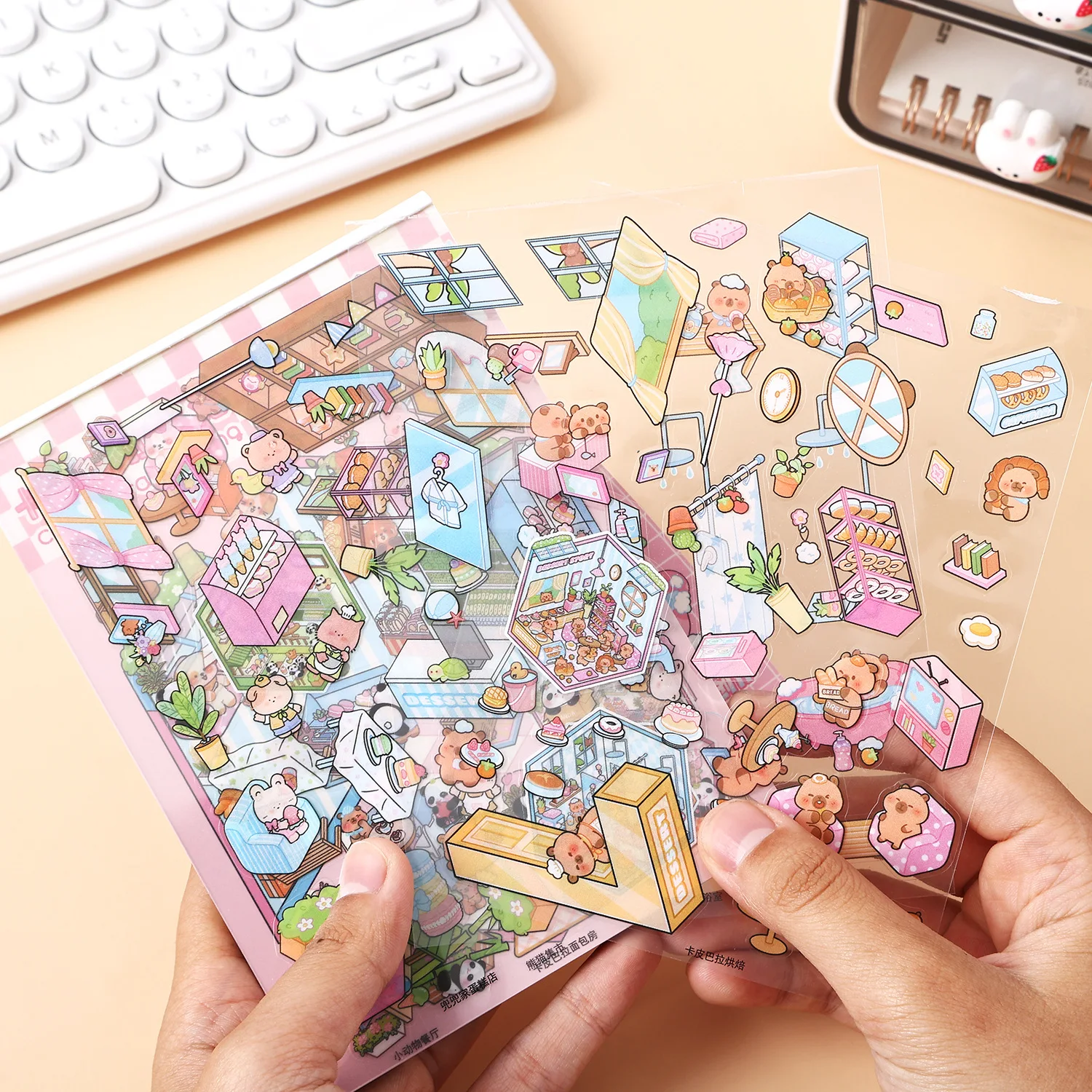 귀여운 미니어처 장면 모음집 (핀셋 포함) 수제 DIY 스트레스 해소 스티커북 여가 시간에 즐길 수 있는 완벽한 선물