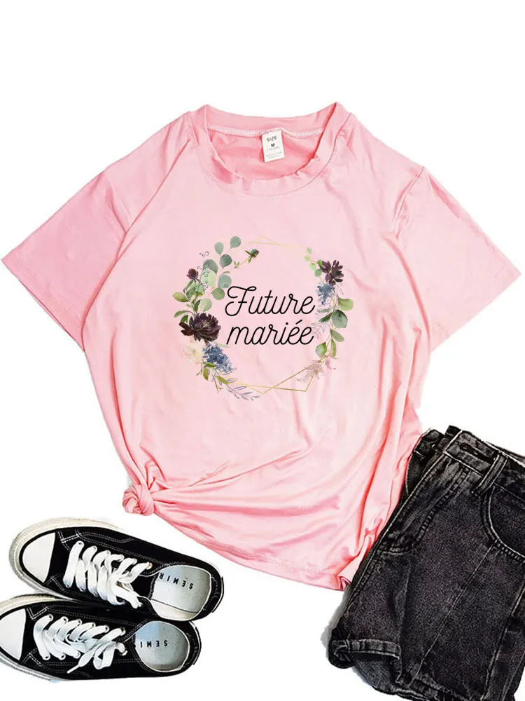 Flower EVJF La Mariee Women T-shirts 2022 Team Bride To Be Squad Hen Party Bachelorette France Girl Wedding Female Tops Tees t shirt printing children's	 Tops & Tees