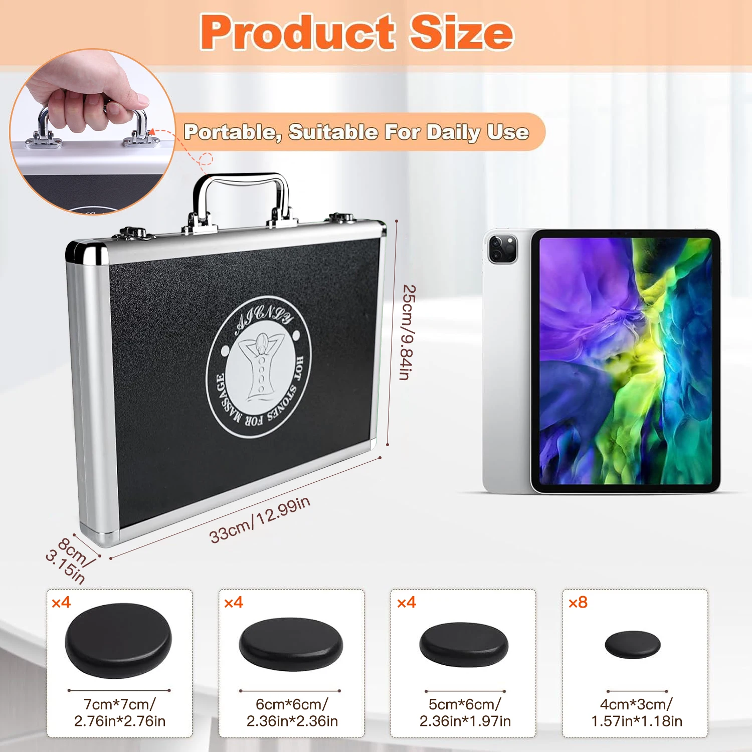 HOT STONE MASSAGE SET - Professional Spa Massage Tools - For Neck, Back, Abdomen, Legs & Full Body Massage