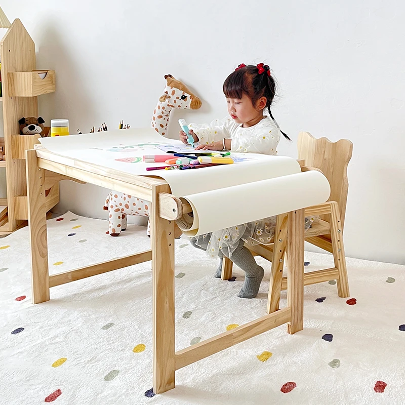 Solid Wood Children's Furniture Sets Adjustable Kids Table and Chair Kindergarten Game Table Room Study Desk