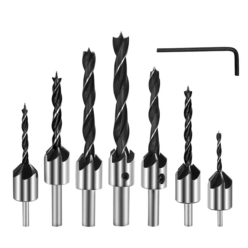 4/7pcs HSS Countersink Drill Bit Set Reamer Woodworking Chamfer Drill 7pcs Counterbore Pliot Hole Cutter Screw Hole Drill