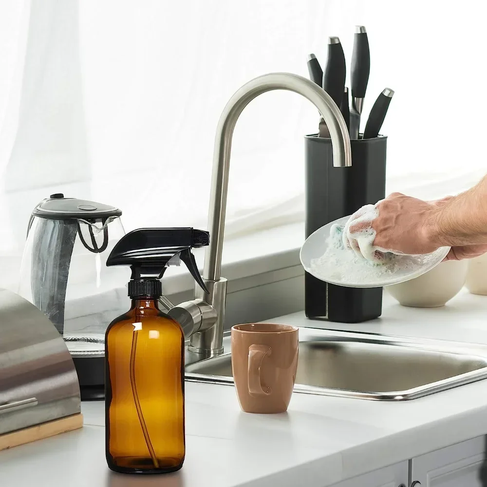 2PCS 250/500ml Empty Amber Glass Refillable Spray Bottle Ideal for Essential Oils Plants Watering Cleaning Solutions Hair Mister