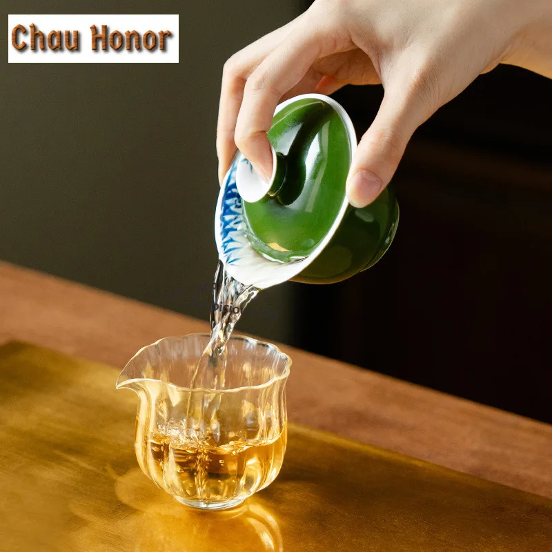 150ml Hand-painted Blue Bamboo Gaiwan Creative Tea Tureen Tea Bowl With Lid Kit Tea Brewing Cover Bowl Teaware Collection Gift