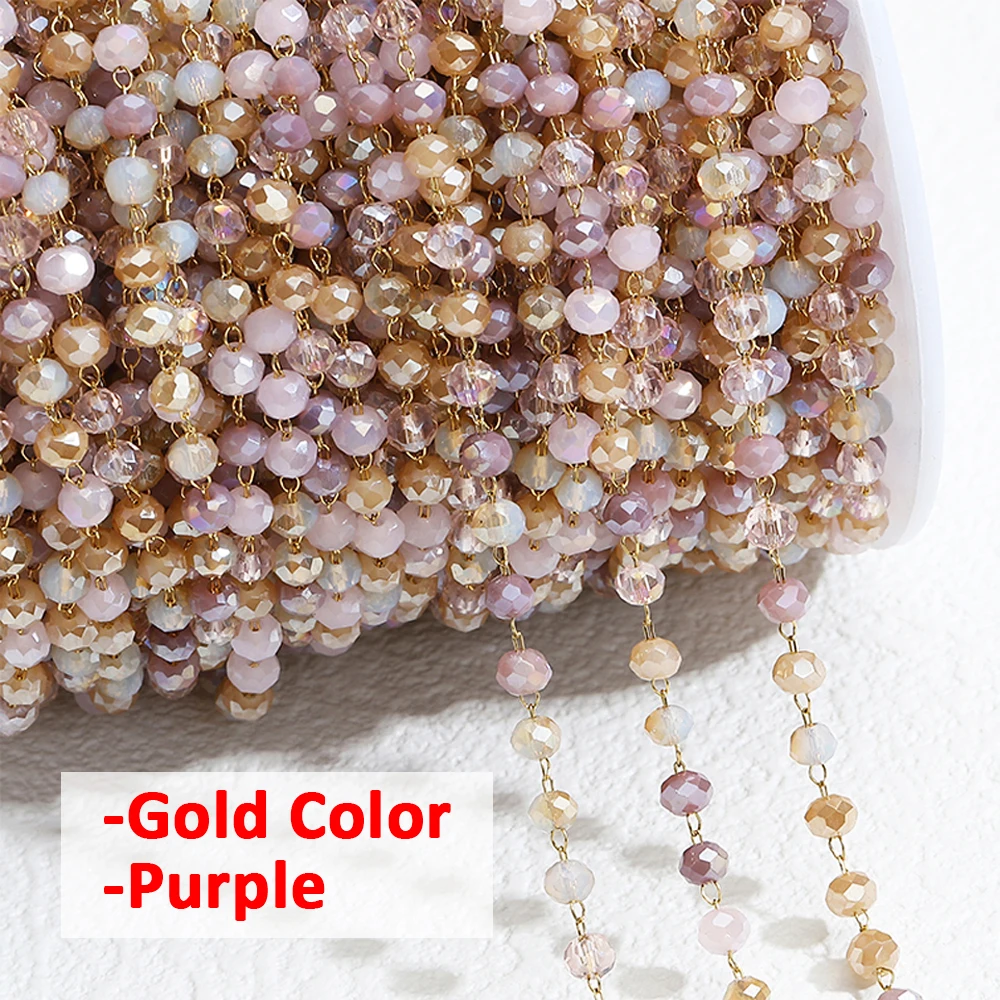 1 Meter Crystal Stone Stainless Steel Beaded Chain in Vibrant Red and Purple