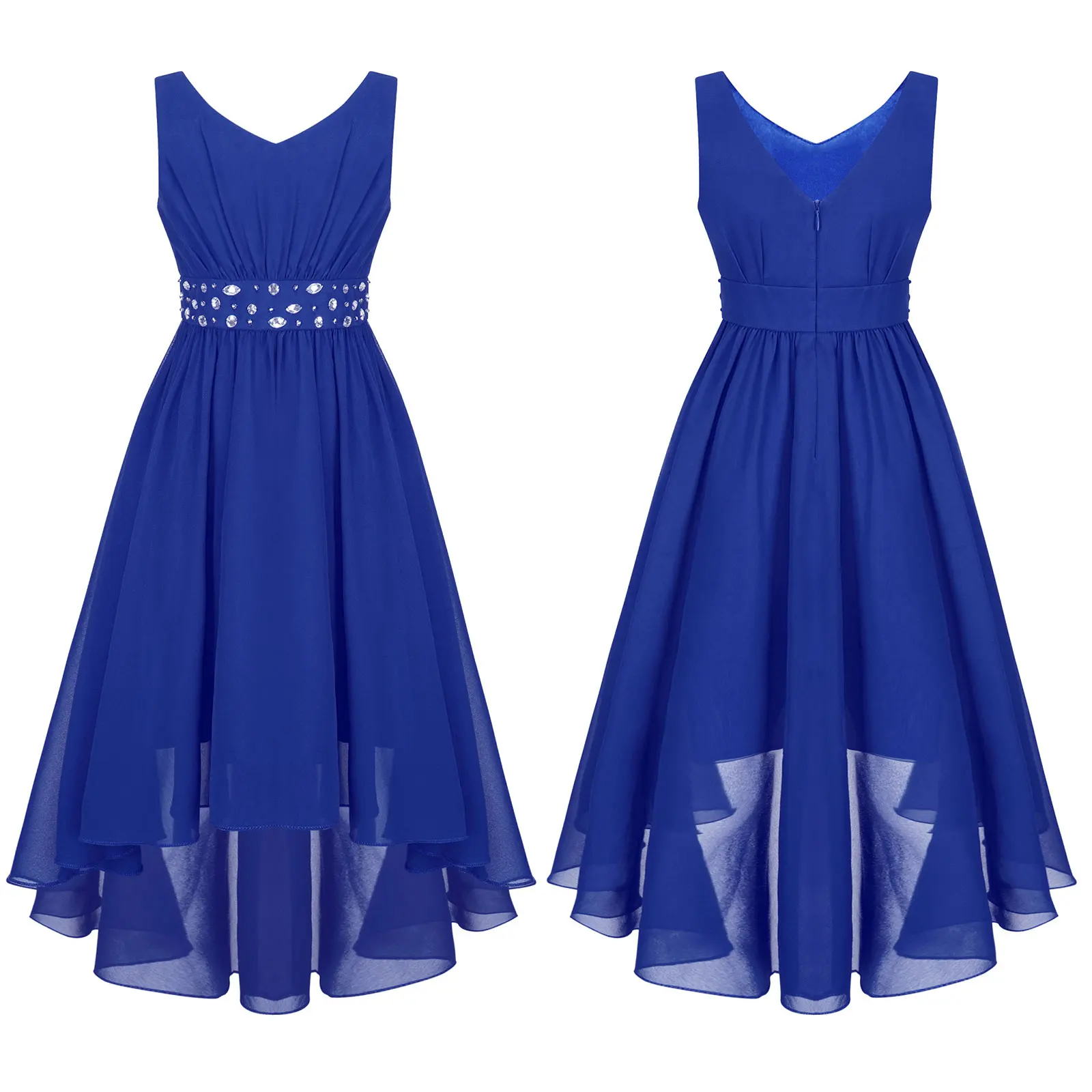 

Flower Girls Chiffon Long Dress for Kids Elegant V Neck High Waist Wedding Birthday Party Dress Evening Formal Princess Dress